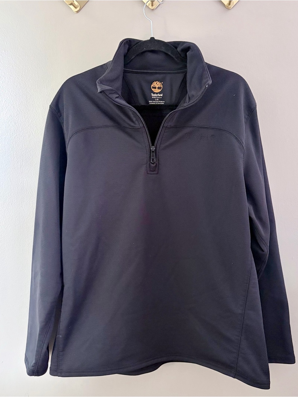 Timberland Mens Large Quarter Zip Pullover Sweater Black Fleece Large